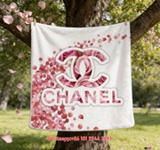 Chanel Pink Rose & Petal Print Flannel Sofa Throw Blanket IMG_7028